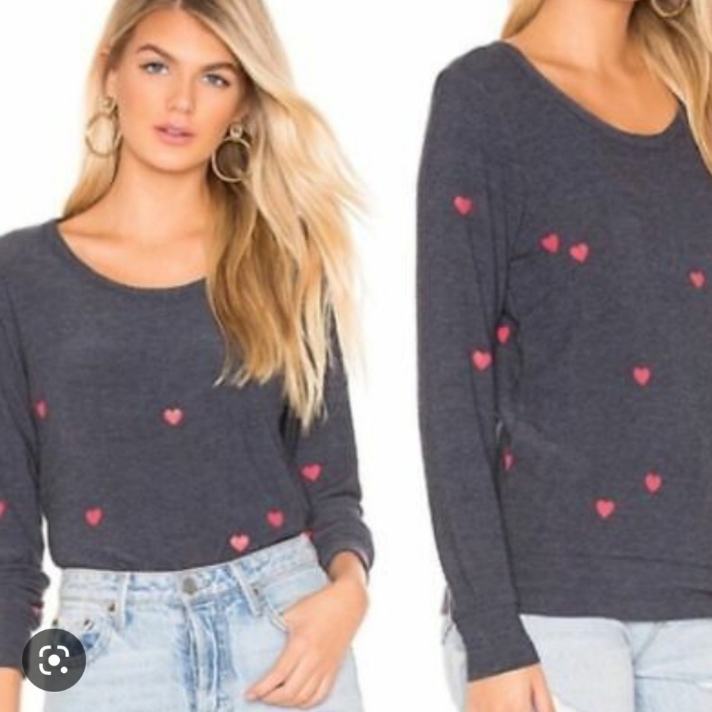 Chaser Tiny Hearts Print Long Sleeve Sweatshirt
